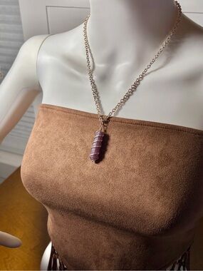 Amethyst Silver Wrapped Pendant Necklace